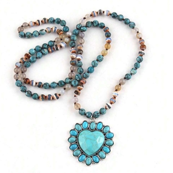 Luxe Turquoise Heart Long Necklace - Picture 2 of 6